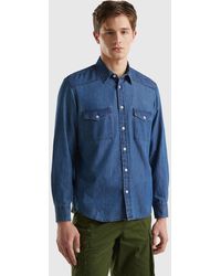 Benetton - Regular Fit Shirt In Chambray - Lyst