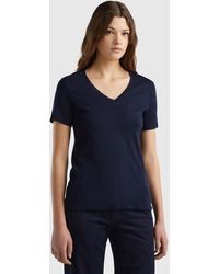Benetton - Pure Cotton T-shirt With V-neck - Lyst