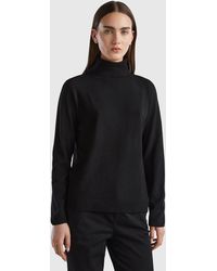 Benetton - Black Turtleneck Sweater In Cashmere And Wool Blend - Lyst