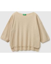 Benetton - Benetton, Boxy Fit Linen Blend Sweater - Lyst