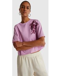 Benetton - Benetton, Camiseta De Corte Cuadrado Con Aplicación, Talla, Rosa, Mujer - Lyst