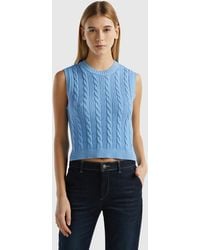 Benetton - Cropped Cable Knit Vest - Lyst