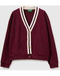 Benetton - Benetton, Cardigan Sweat-Shirt À Boutons, Taille, Bordeaux, Femme - Lyst