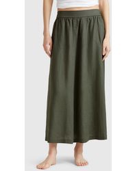 Benetton - Benetton, Jupe Longue En Pur Lin, Kaki, Femme - Lyst