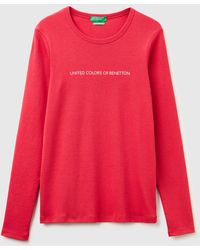 Benetton - Benetton, Long Sleeve T-Shirt With Glitter Logo - Lyst