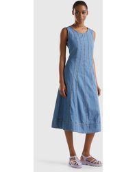 Benetton - Fitted Chambray Dress - Lyst