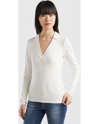 Benetton - Ribbed T-shirt With Collar - Lyst