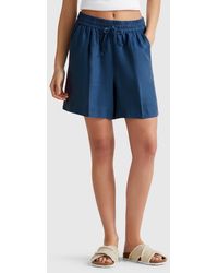 Benetton - Benetton, Short En Pur Lin Avec Cordon De Serrage, Bleu Horizon, Femme - Lyst