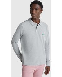 Benetton - Benetton, Polo En Coton À Manches Longues, Taille, Gris Clair, Homme - Lyst