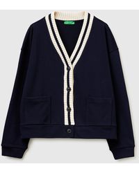 Benetton - Benetton, Cardigan Sweat-Shirt À Boutons, Taille, Bleu Foncé, Femme - Lyst