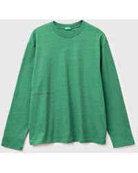 Benetton - Benetton, T-Shirt Manica Lunga Con Logo, Taglia, Verde, Uomo - Lyst