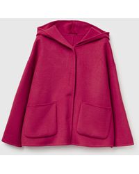 Benetton - Benetton, Kapuzenjacke Aus Wollmischung, Größe, Pflaume, Damen - Lyst