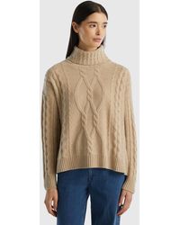 Benetton - Pure Cashmere Turtleneck With Cable Knit - Lyst