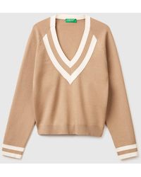 Benetton - Benetton, Boxy Fit V-Neck Sweater - Lyst