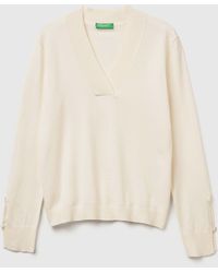 Benetton - Benetton, Maglia Con Scollo A V, Taglia, Bianco Panna, Donna - Lyst