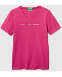 Benetton - Benetton, Short Sleeve T-Shirt With Glitter Logo - Lyst