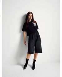 Benetton - Benetton, Camiseta De Corte Cuadrado Con Aplicación, Talla, Negro, Mujer - Lyst