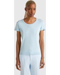 Benetton - Benetton, Pull À Manches Courtes En 100 Coton, Bleu Ciel, Femme - Lyst