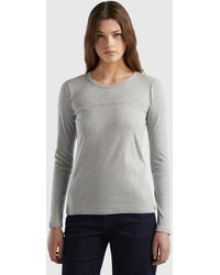 Benetton - Long Sleeve Gray T-shirt In 100% Cotton - Lyst