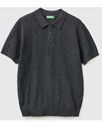 Benetton - Benetton, Textured Linen Blend Polo Shirt - Lyst
