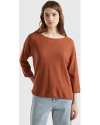 Benetton - Sweater In Linen Blend With 3/4 Sleeves - Lyst