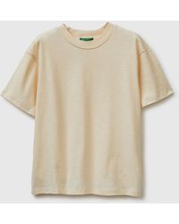 Benetton - Benetton, T-Shirt À Col Rond En Coton Léger, Taille, Crème, Femme - Lyst