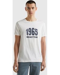 Benetton - Creamy White Organic Cotton T-shirt With Logo Print - Lyst