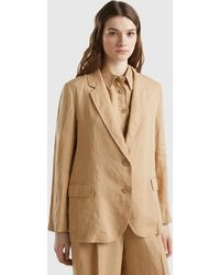 Benetton - Blazer In Pure Linen - Lyst