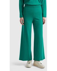 Benetton - Wide Water Green Trousers In Wool And Cashmere Blend - Lyst