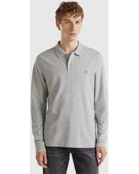 Benetton - Benetton, Polo De Manga Larga De Algodón, Gris Claro, Hombre - Lyst