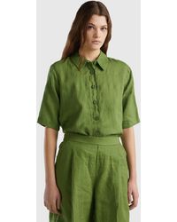 Benetton - Short Shirt In Pure Linen - Lyst