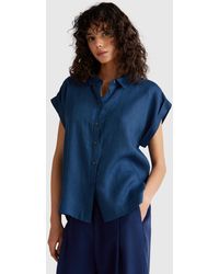 Benetton - Benetton, Camisa Regular Fit De Puro Lino, Azul Grisáceo, Mujer - Lyst