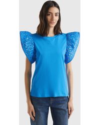 Benetton - T-shirt With Ruffled Sleeves - Lyst