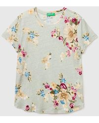 Benetton - Benetton, Floral Linen Blend T-Shirt - Lyst