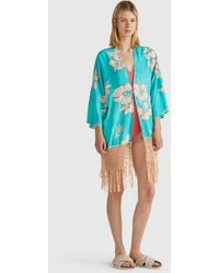 Benetton - Benetton, Maglia Kimono Con Stampa Floreale, Verde Acqua, Donna - Lyst
