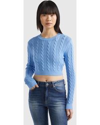 Benetton - Cropped Cable Knit Sweater - Lyst