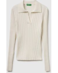 Benetton - Benetton, Ribbed Sweater With Polo Collar - Lyst