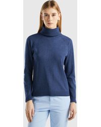 Benetton - Air Force Blue Turtleneck Sweater In Cashmere And Wool Blend - Lyst