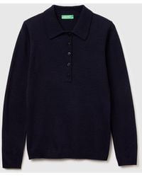 Benetton - Benetton, Poloshirt Aus Kaschmirmischung, Größe, Dunkelblau, Damen - Lyst