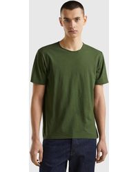 Benetton - T-shirt Verde Oliva In Cotone Fiammato - Lyst