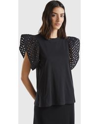 Benetton - T-shirt With Ruffled Sleeves - Lyst
