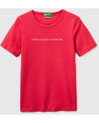 Benetton - Benetton, Short Sleeve T-Shirt With Glitter Logo - Lyst