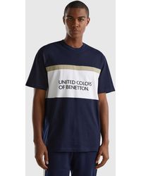 Benetton - T-shirt Blu Scuro Con Banda Logo - Lyst
