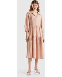 Benetton - Dress With Ruffles In Pure Linen - Lyst