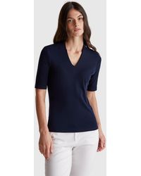 Benetton - Benetton, T-Shirt Slim Fit En Coton À Fibres Longues, Taille, Bleu Foncé, Femme - Lyst