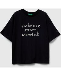 Benetton - Benetton, Maglietta Con Stampa Slogan, Taglia, Nero, Donna - Lyst