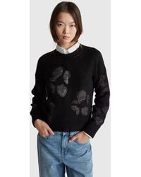 Benetton - Benetton, Suéter Con Incrustaciones De Flores, Talla, Negro, Mujer - Lyst