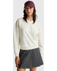 Benetton - Benetton, Sweat-Shirt Coupe Régulière Avec Application, Taille, Crème, Femme - Lyst