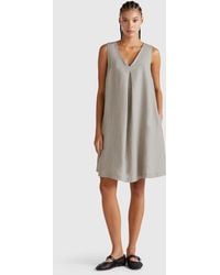 Benetton - Benetton, Ärmelloses Kleid Aus Reinem Leinen, Grau - Lyst