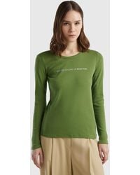 Benetton - T-shirt A Manica Lunga 100% Cotone Verde Militare - Lyst